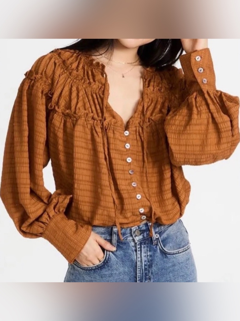 Free People Hailey Cropped Blouse, Glazed Ginger, sz XS